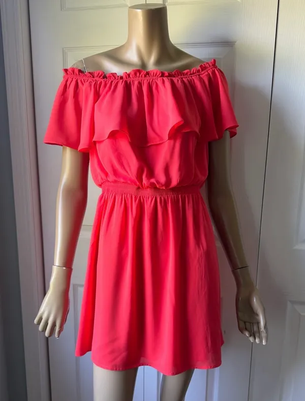 Express orange/Red Off-Shoulder Ruffle dress - Image 8
