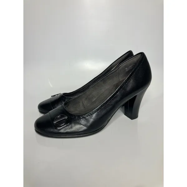Aerosoles Heelrest Pumps Womens 9 Black Excellent Leather Block Heel‎ Buckle - Image 3