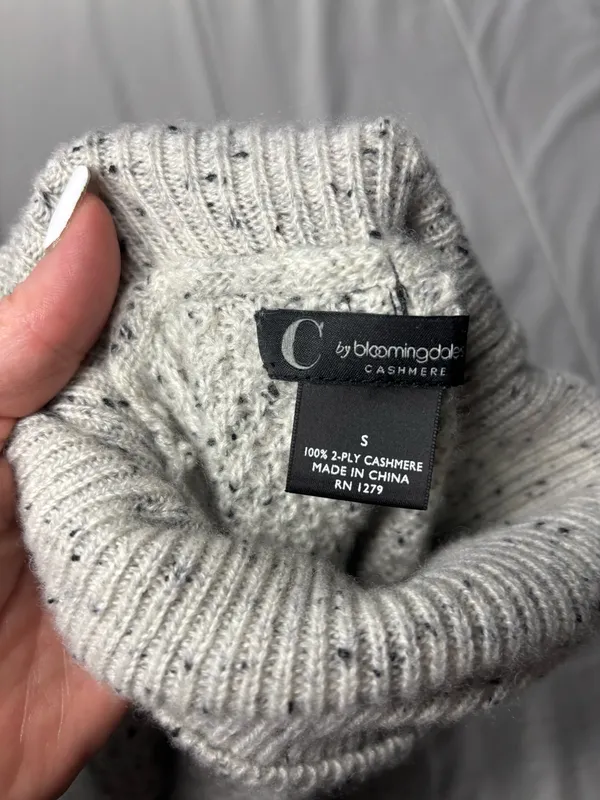 C by Bloomingdale's Women's Cashmere Turtleneck Sweater Gray Speckled Size S - Image 5