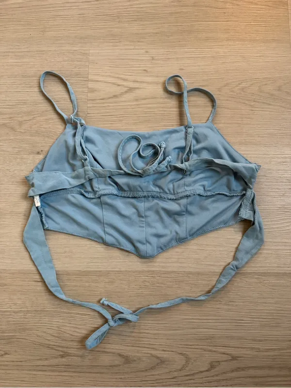 Kendall & Kylie dusty blue corset crop top camisole open tie-back Y2K size XS - Image 2