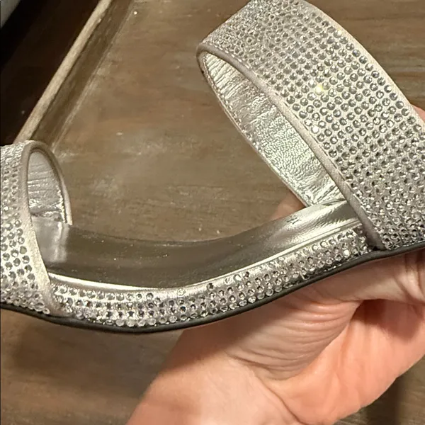 Anne Klein Women’s Sandals Size 5 New Silver Rhinestone‎ Block Heel Dressy - Image 11