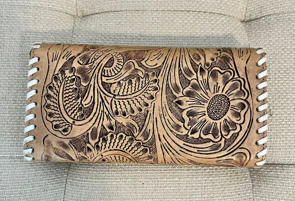 Leather Tooled Wallet Brown - Image 2
