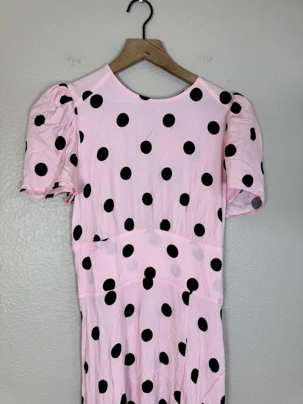 AFRM Jamie Pink Black Polkadot Print Open Back Maxi Dress Medium $138 Revolve - Image 5