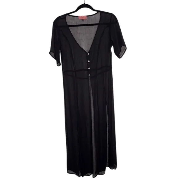 Eastnwest Label Kokomo Duster Sheer Black Maxi Festival Cover Up Whimsigoth Sz 1 - Image 2