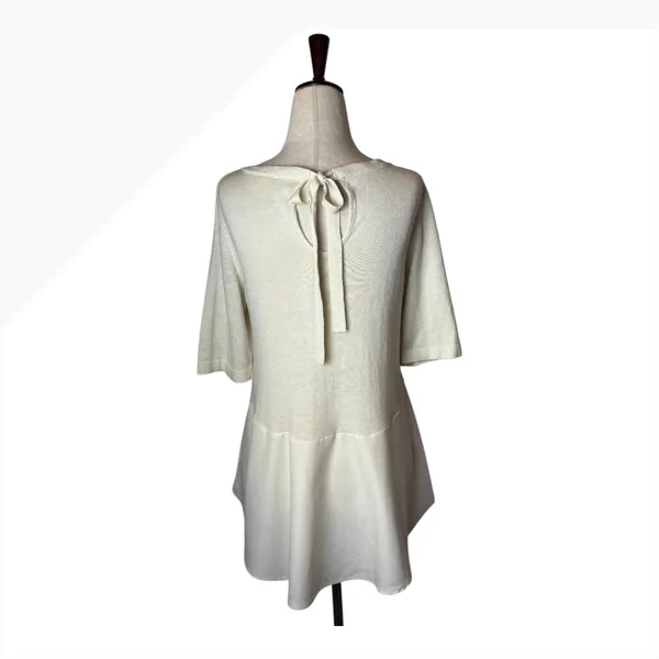 Moth‎ Anthropologie Sweater Women Small Ivory Knit Peplum Tie Back Short Sleeve - Image 3