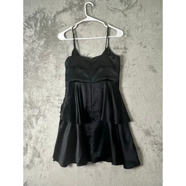 Betsey Johnson Black Satin Ruched Mini Dress Cowl Neck Spaghetti Strap Size 4 - Image 3