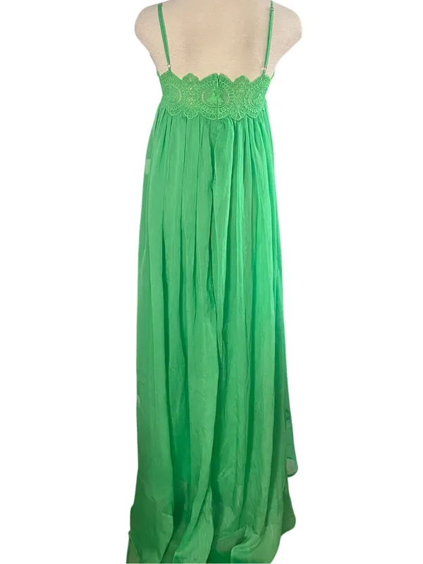 Lulus semi-sheer chiffon maxi dress delicate lace trim green Size Small NWOT - Image 6