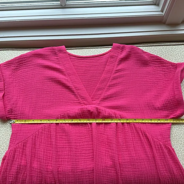 NWOT Emery Rose Vibrant Pink V-Neck 100% Cotton Gauze Dress Size L - Image 8