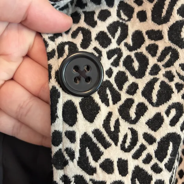 Cato Jacket Small Black White Leopard Print Button‎ Tie Waist Long Sleeve Knit - Image 6