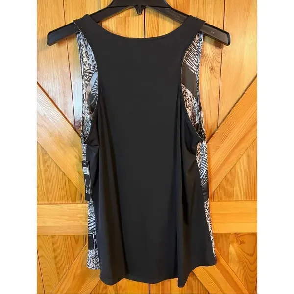 Milano Sz L Silky Tank Top Animal Print Belt Rope Mixed Media Material Stretch n - Image 5