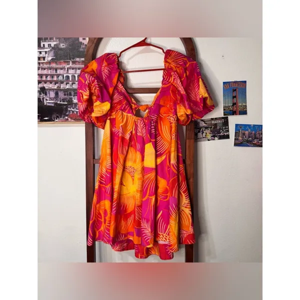 Farm Rio Summer Garden Mini Dress Tropical Vibrant Pink - Image 5