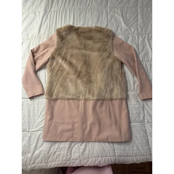 Zara Basic Coat Peacoat Wool Blend Pink Blush Faux Fur Women's XL Wicked - Image 9