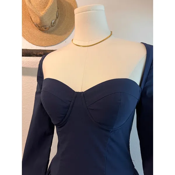 Marthea Navy Blue Corset Long Sleeve Midi Summer Dress Size XS - Image 13