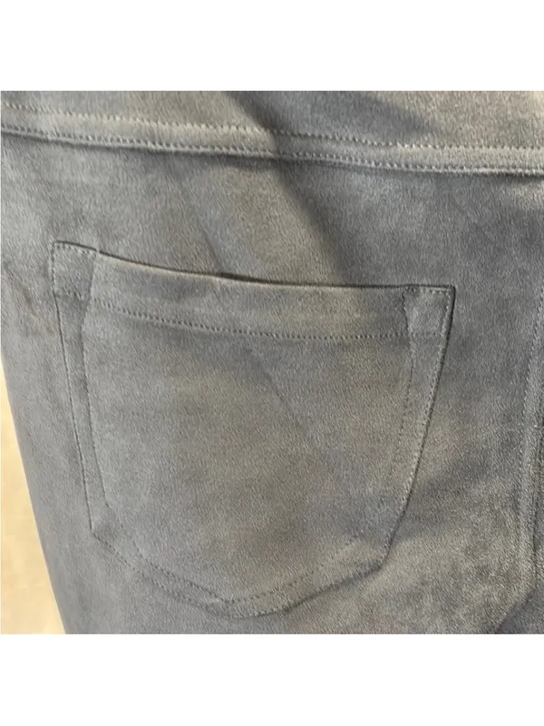 Premise Gray Faux-Suede Leggings with Black Elastic Waistband - Image 6