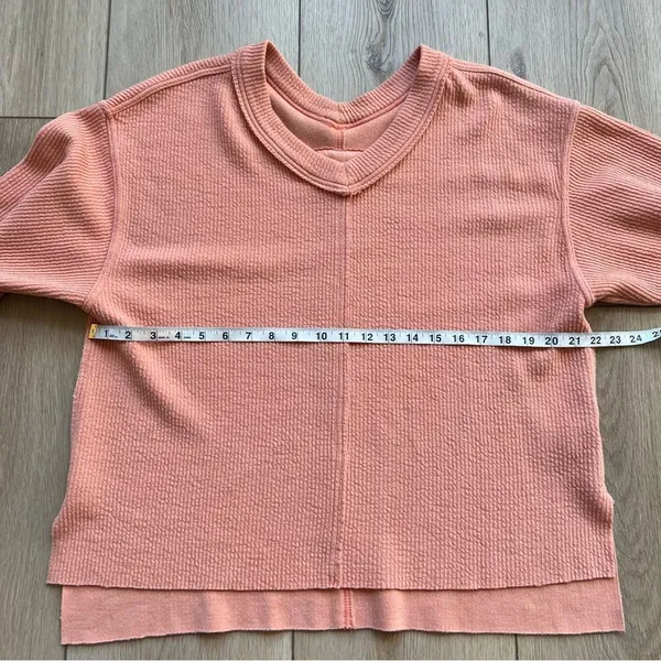Aerie Wonder Textured V Neck Oversized Sweatshirt Saturn Peach Top Coral Orange - Image 9