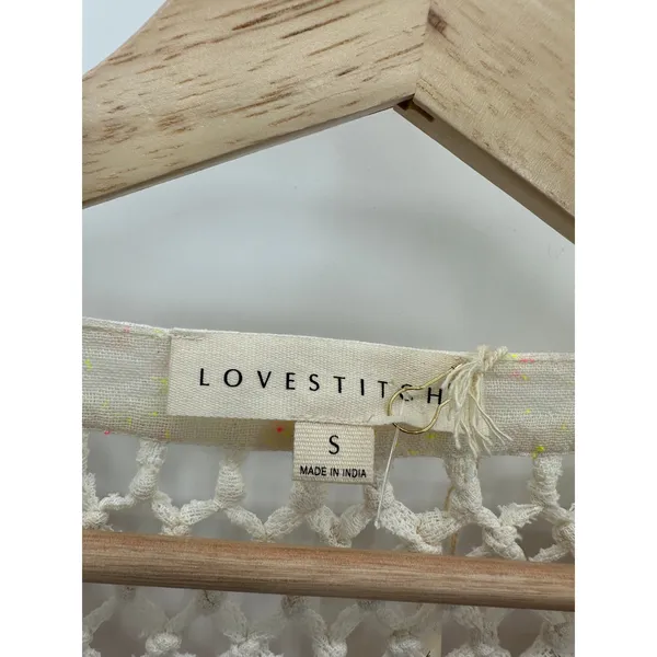 Lovestitch Cream Tulum Fringe Top Boho Embroidery Oversized‎ Fit Women Small NWT - Image 6