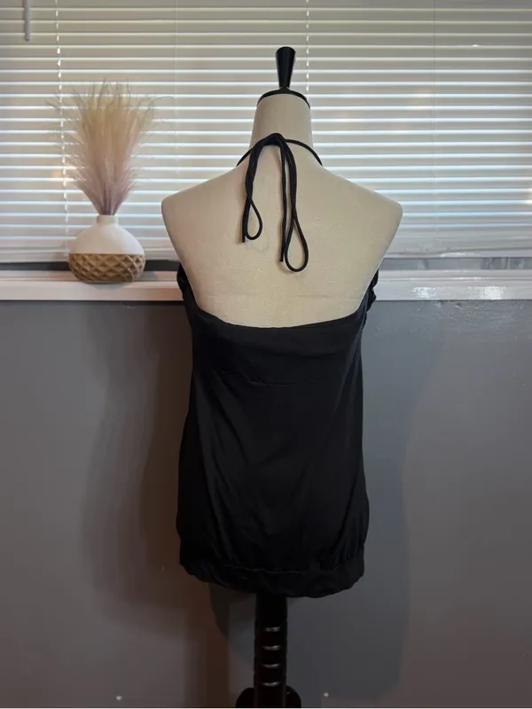 Victoria's Secret Bra Tops Black Ruffle Halter Cami Built-In Bra Bubble Hem Y2K XL - Image 6