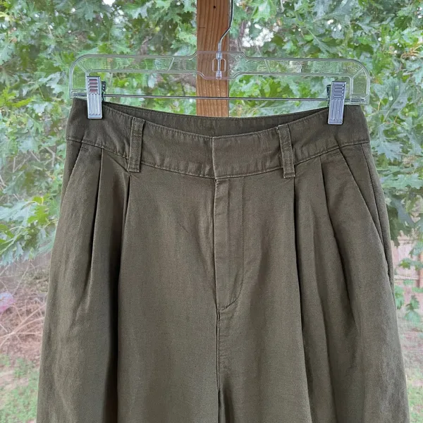 Gap Women's Linen Cotton Pleated Pants Army Jacket Green Size 2 - Image 3