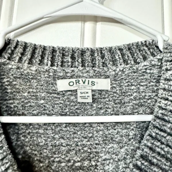 Orvis Sweater Chunky Knit Grey Long Sleeve‎ V Neck Pullover Size Small - Image 2
