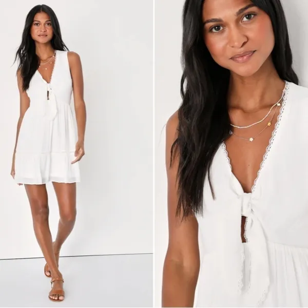 LULU's Bachelorette Engagement Bridal Shower Honeymoon Flowy Tie Front Mini Dres - Image 2