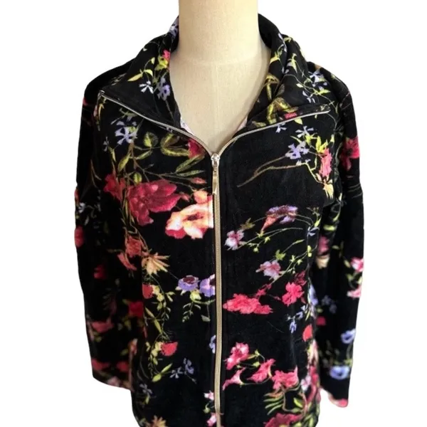 DRAPER’S & DAMON’S FLORAL VELOUR ZIP-UP size M - Image 2