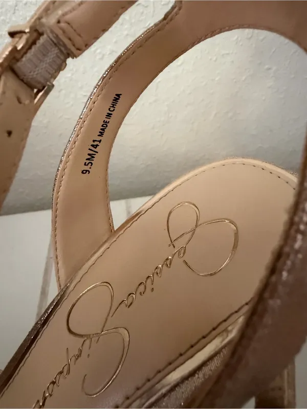 Jessica Simpson Rose Gold Rhinestone Strappy Heels - Image 7