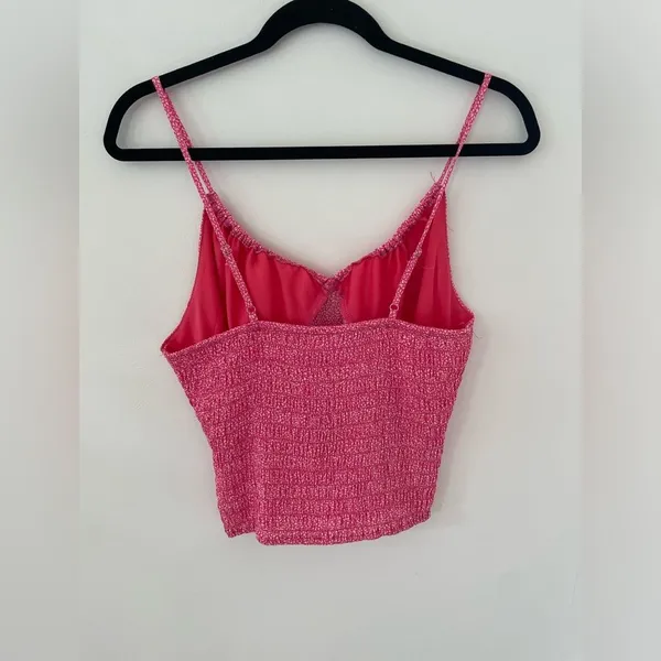 Sienna Sky Pink Spaghetti Strap Tank Top L- Adjustable Drawstring Gathered Neck - Image 5