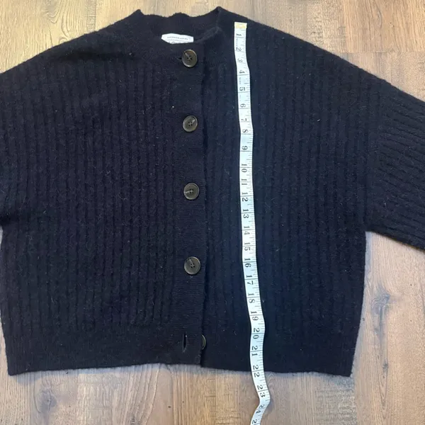 & OTHER STORIES Balloon Sleeve Wool Alpaca Cardigan Sweater Oversized Navy‎ sz S - Image 7