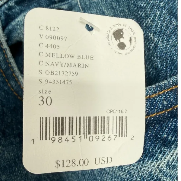NWT Free People Zane Mid Rise Straight Leg Jeans Button‎ Fly Blue Denim Size 30 - Image 4