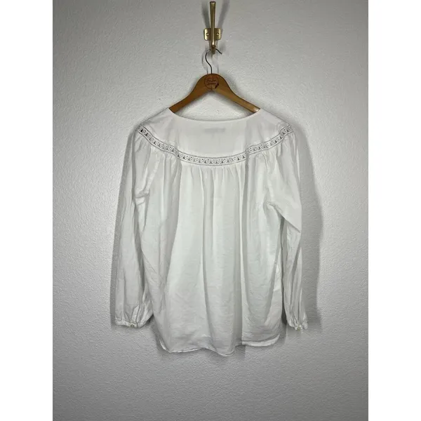 Loft White Lace Detail Blouse Large Long Sleeves Relaxed Flowy - Image 5