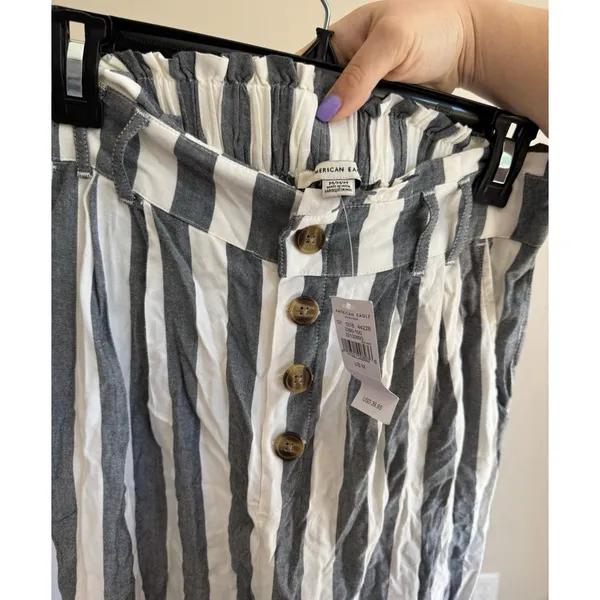 NWT American Eagle Navy and White Striped Viscose Pants Women’s M Beach Vacation - Image 4