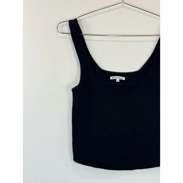 Reformation Women Top Black Julia Ribbed Sweater Tank Cashmere Square Neck Small - Image 5