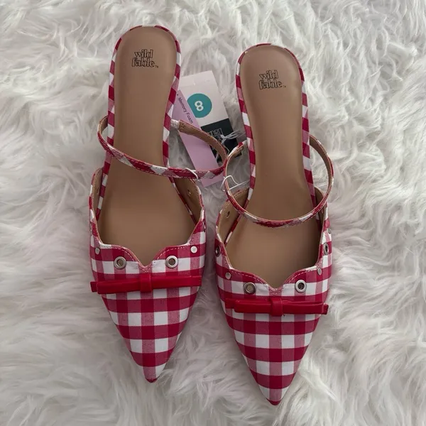 Wild Fable Red Gingham Bow Kitten Heels Size 8 - Image 3