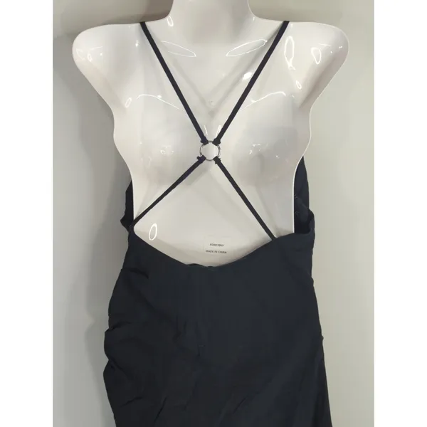 Zara Black Ruched Side Midi Dress Strapy High Slit‎ Women's Large Party Cocktail - Image 8
