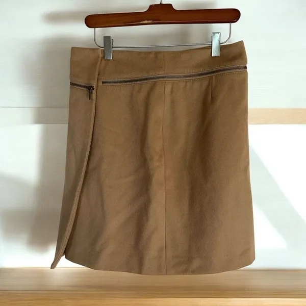 Tory Burch Wool Mini Skirt Tan 2 Womens‎ Zip Detail A-Line Luxury - Image 2