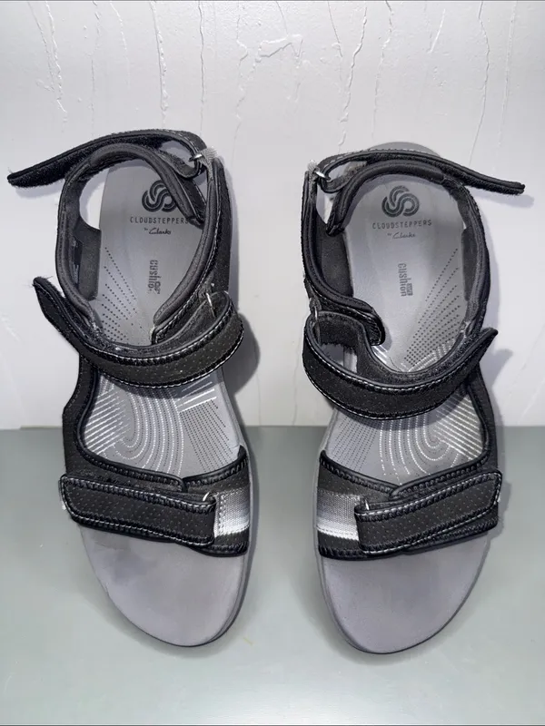 Clarks Cloudsteppers Black Gray Sport Sandals - Image 3