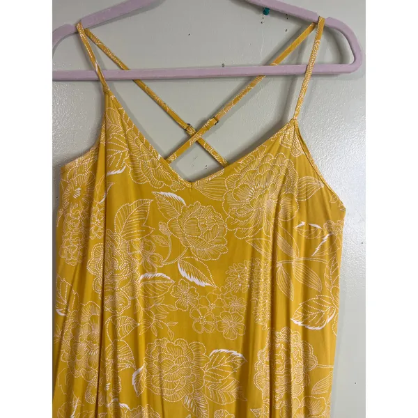 GAP crisscross straps midi side slits hanky yellow flowers dress, size medium - Image 3