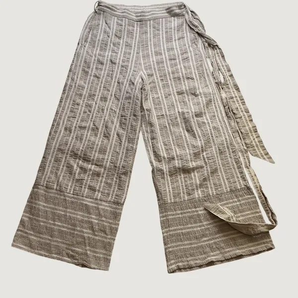 Lost + Wander Tan White Striped Wide Leg Cropped Pants Side Tie Small - Image 2