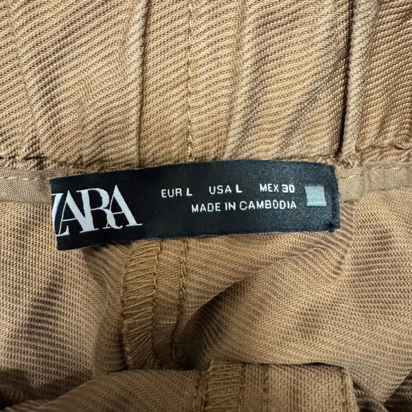 2134 | Zara High Waisted Paperbag Button Front Shorts Brown Womens L - Image 4