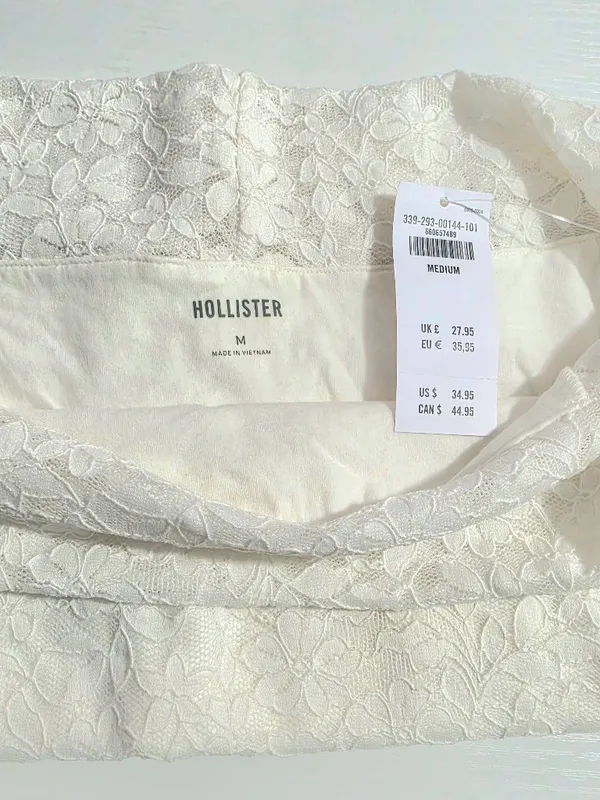 Hollister All Over Lace - Off the Shoulder Top - Cloud Dancer - Size M - Image 9