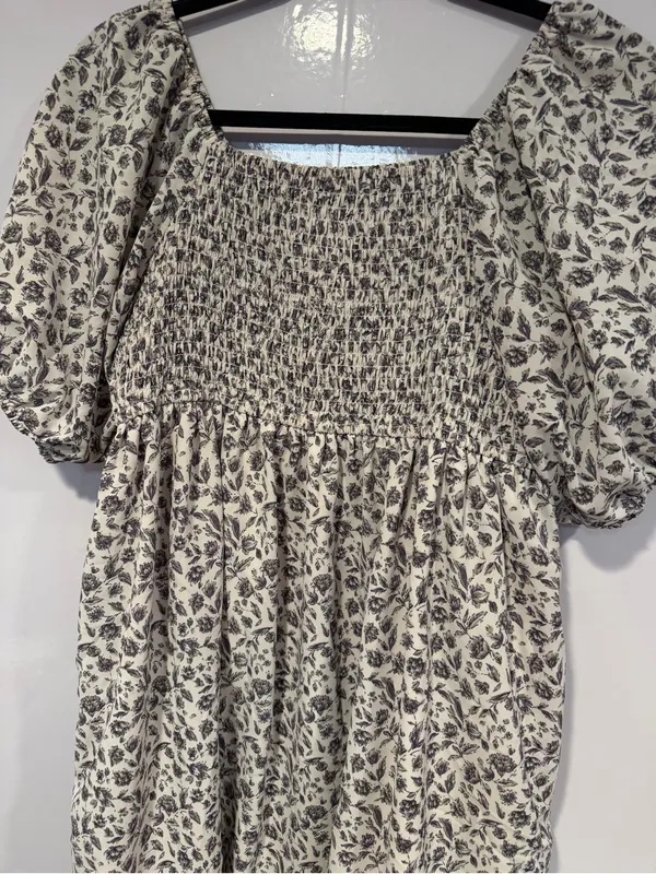 Mikarose Cream Dress‎ with Gray Floral Print - Image 2