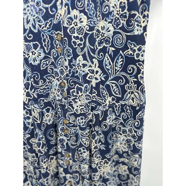 Vintage LL Bean Floral Blue Cotton Maxi Button Dress‎ Large Cottagecore Feminine - Image 3
