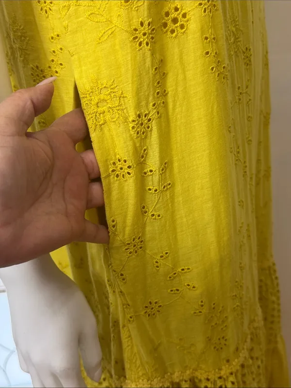 Payal Jain BOHO Yellow Eyelet Floral Lace by Anthropologie Maxi Dress Dz 2 - Image 10