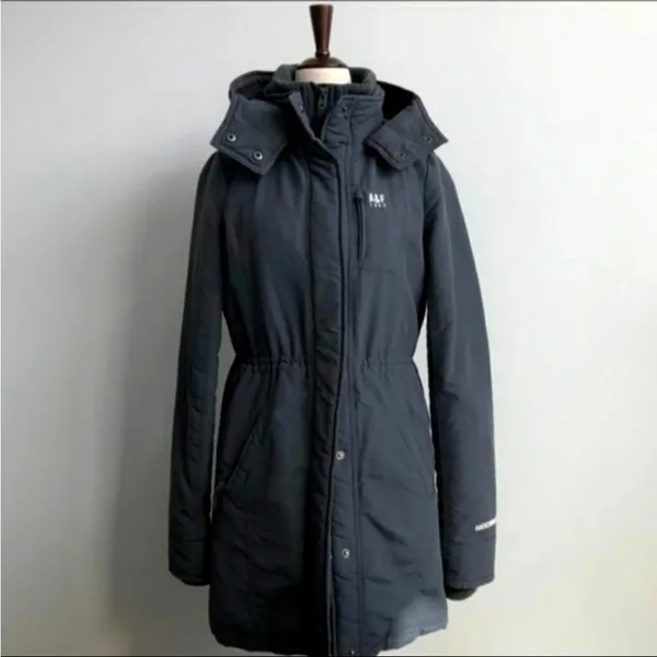 Abercrombie & Fitch Women's Navy Parka Coat with Hood Full Zip Snap Size S - Image 2