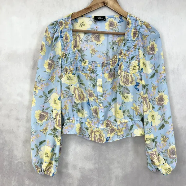 Milk & Honey Womens Floral Long Sleeve Peplum Blouse Medium Cottagecore Coquette - Image 2