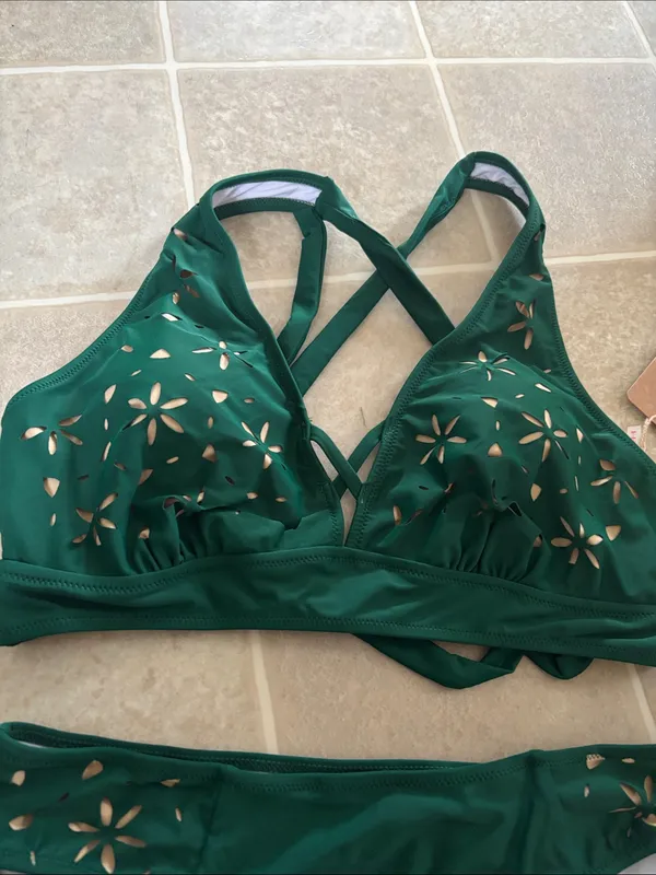 RIHOAS Dark Green Floral Cutout Halter Bikini Set - Image 3