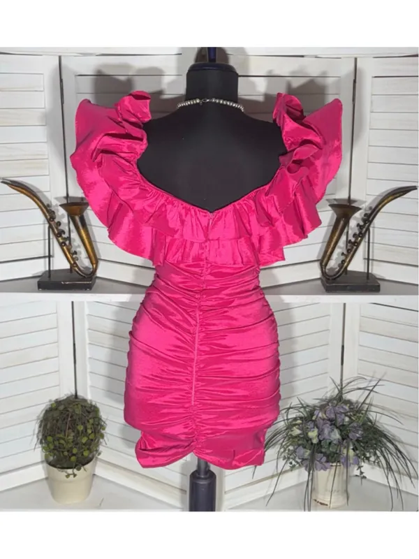 Lovers & Friends mini dress sexy pink ruffled wedding guest cocktail glam prom S - Image 3