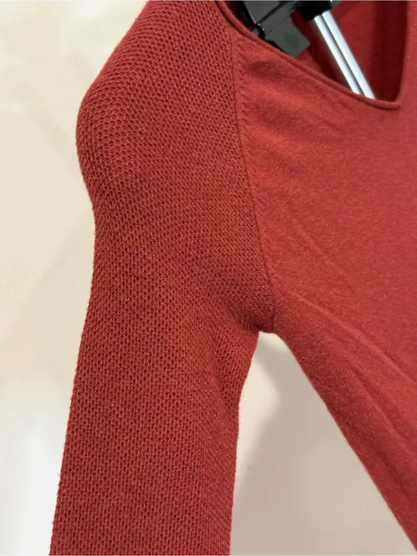 LOFT Rust Red V-Neck Mixed Knit Raglan Sweater Top XS - Image 5