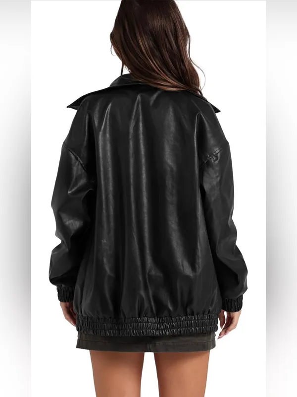 NWT Sampeel Faux Leather Oversized Bomber Jacket in Size Medium - Image 3