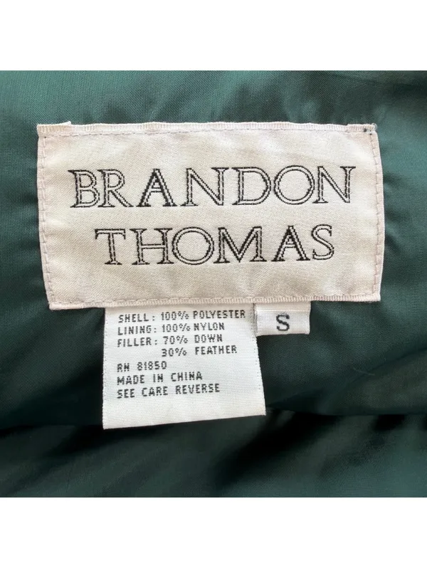 Vintage Brandon Thomas Green Down Feather Puffer Vest Small Brass Zip Outdoor - Image 3